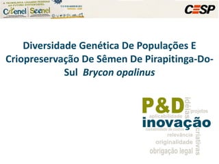 Diversidade Genética De Populações E Criopreservação De Sêmen De Pirapitinga-Do-Sul  Brycon opalinus 