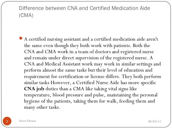17. difference between cna and certified medication aide (cma)