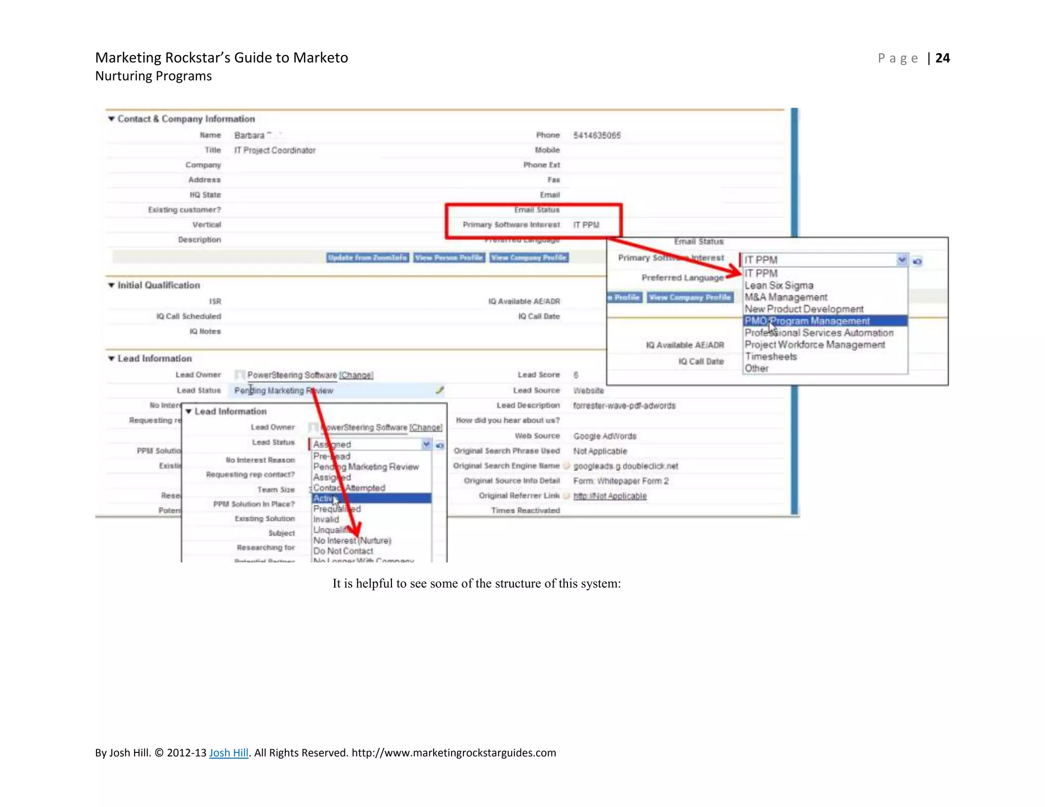 Marketing Rockstar’s Guide to Marketo
Nurturing Programs

It is helpful to see some of the structure of this system:

By Josh Hill. © 2012-13 Josh Hill. All Rights Reserved. http://www.marketingrockstarguides.com

P a g e | 24

 