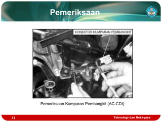 Teknologi dan Rekayasa
21
Pemeriksaan Kumparan Pembangkit (AC-CDI)
Pemeriksaan
 