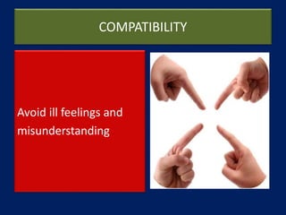 COMPATIBILITY
Avoid ill feelings and
misunderstanding
 