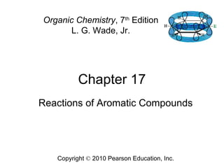Chapter 17
Copyright © 2010 Pearson Education, Inc.
Organic Chemistry, 7th
Edition
L. G. Wade, Jr.
Reactions of Aromatic Compounds
 