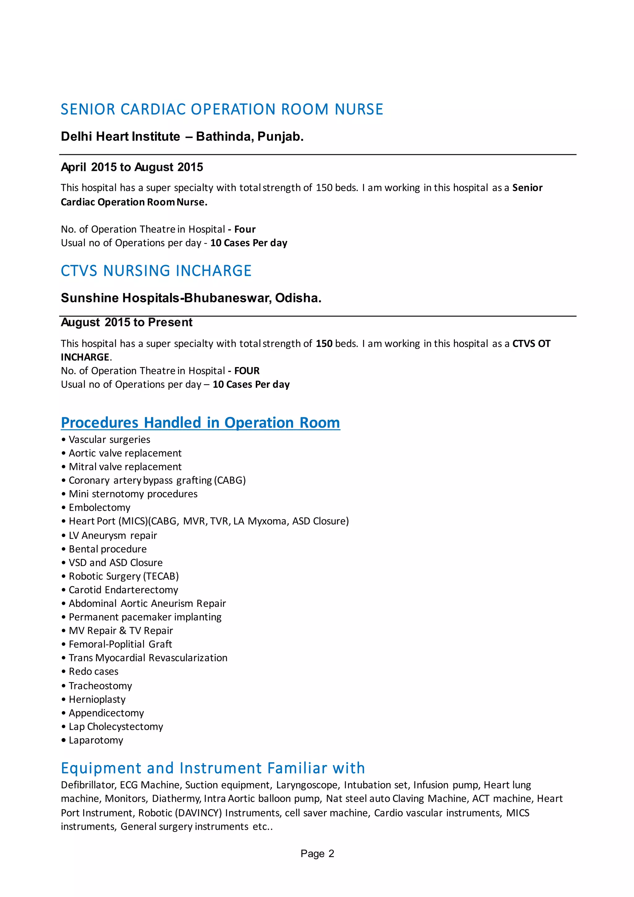 Room Incharge CARDIAC OPERATION ROOM NURSING INCHARGE | DOCX