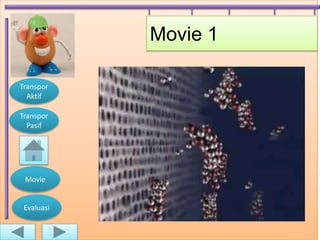 Movie 1

Transpor
  Aktif

Transpor
  Pasif




 Movie


 Evaluasi
 