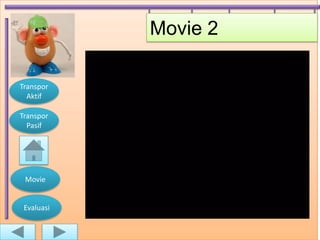 Movie 2

Transpor
  Aktif

Transpor
  Pasif




 Movie


 Evaluasi
 