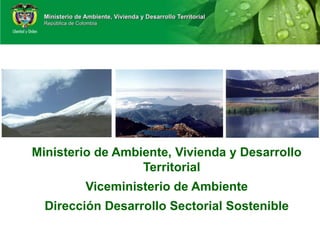 Ministerio de Ambiente, Vivienda y Desarrollo
                  Territorial
        Viceministerio de Ambiente
  Dirección Desarrollo Sectorial Sostenible
 