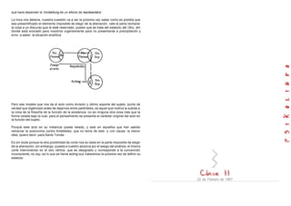 que hace depender la Vorstellung de un efecto de repräsentanz .
La hora nos detiene, nuestra cuestión va a ser la próxima vez saber como es posible que
sea presentificado el elemento imposible de elegir de la alienación, vale la pena rechazar
la cosa a un discurso que le esté reservado, puesto que se trata del estatuto del Otro, ahí
donde está evocado para nosotros urgentemente para no presentarse a precipitación y
error, a saber: la situación analítica.
Pero ese modelo que nos da el acto como división y último soporte del sujeto, punto de
verdad que digámoslo antes de dejarnos entre paréntesis, es aquel que motiva la subida a
la cima de la filosofía de la función de la existencia, no es ninguna otra cosa más que la
forma velada bajo la cual, para el pensamiento se presenta el carácter original del acto en
la función del sujeto.
Porqué este acto en su instancia queda velado, y esto en aquellos que han sabido
remarcar la autonomía contra Aristóteles, que no tenía de esto -y con causa- la menor
idea, quiero decir: para Santo Tomás.
Es sin duda porque la otra posibilidad de corte nos es dada en la parte imposible de elegir
de la alienación, sin embargo, puesta a nuestro alcance por el sesgo del análisis; el mismo
corte interviniendo en el otro vértice, que es designado y corresponde a la convención
inconsciente, no soy, es lo que se llama acting-out, trataremos la próxima vez de definir su
estatuto.
22 de Febrero de 1967
 