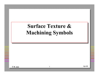 © R. Jerz 1 Apr-06
Surface Texture &
Machining Symbols
Surface Texture &
Machining Symbols
 