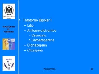 Trastorno Bipolar I Litio Anticonvulsivantes Valprolato Carbazepamina Clonazepam Clozapina 