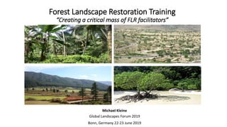 Forest Landscape Restoration Training
“Creating a critical mass of FLR facilitators”
Michael Kleine
Global Landscapes Forum 2019
Bonn, Germany 22-23 June 2019
 