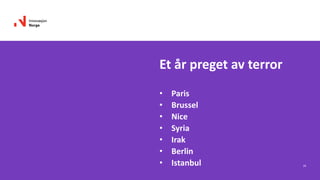 Et år preget av terror
• Paris
• Brussel
• Nice
• Syria
• Irak
• Berlin
• Istanbul 24
 