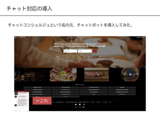 チャット対応の導⼊入
チャットコンシェルジュという名の元、チャットボットを導⼊入してみた。
←これ
 