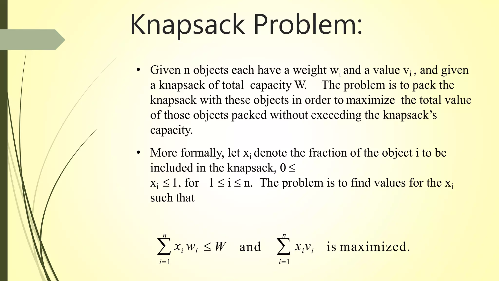 Fractional Knapsack Problem | PPTX