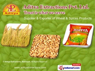 Supplier & Exporter of Wheat & Spices Products




© Aditya Extractions, Neemuch, All Rights Reserved


            www.adityaextractions.com
 
