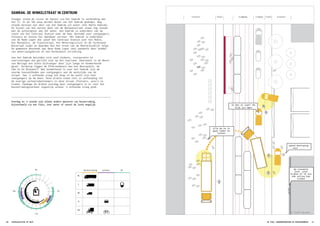 3F
de nieuwste
jurk, even
kijken of ik die
ook online kan
vinden
spoed bezorging
voor ....
ik ben al laat! He,
kijk uit man!
slim om nu te
gaan laden en
lossen
trottoir trambaanfiets fietsrijbaan trottoir
XL
L
M
S
XS
0u
0u
6u18u
12u
winkele
n
publiek
bevoorrading verkeer OV
bevoorrading verkeer OV
© Field Factors
Overdag en ’s avonds zijn alleen andere manieren van bevoorrading,
bijvoorbeeld via een fiets, over water of vanuit de lucht mogelijk.
DAMRAK: DE WINKELSTRAAT IN CENTRUM
Vroeger stond de rivier de Amstel via het Damrak in verbinding met
het IJ. In de 19e eeuw werden delen van het Damrak gedempt. Nog
steeds bestaat een deel van het Damrak uit water (het Natte Damrak).
De huizen van het eerste deel van de Warmoesstraat staan nog steeds
met de achtergevel aan dit water. Het Damrak is onderdeel van de
route van het Centraal Station naar de Dam, bestemd voor voetgangers,
fietsers en tevens het openbaar vervoer. Het Damrak is onderdeel
van de Rode Loper die vanaf het Centraal Station over het Rokin,
het Muntplein, de Vijzelstraat, het Weteringcircuit en de Ferdinand
Bolstraat loopt en daarmee dus het tracé van de Noord/Zuidlijn volgt.
De gemeente besteedt aan deze Rode Loper veel aandacht door middel
van materiaalgebruik en een herkenbare inrichting.
Aan het Damrak bevinden zich veel winkels, restaurants en
voorzieningen die gericht zijn op het toerisme. Daarnaast is de Beurs
van Berlage een echte blikvanger door zijn lange en kenmerkende
gevel. Verderop liggen de Effectenbeurs aan het Beursplein, de
C&A en De Bijenkorf. Wat kenmerkend is voor het Damrak zijn de
enorme hoeveelheden aan voetgangers aan de westzijde van de
straat. Van ’s ochtends vroeg tot diep in de nacht zijn hier
voetgangers op de been. Deze drukte staat niet in verhouding tot
de overige verkeersdeelnemers in deze straat (fietsers, auto’s en
trams). Vanwege de drukte overdag door voetgangers is er voor het
bevoorradingsverkeer eigenlijk alleen ’s ochtends vroeg plek.
STADSLOGISTIEK OP MAAT30 31DE STAD, GOEDERENVERVOER EN RUIMTEGEBRUIK
 