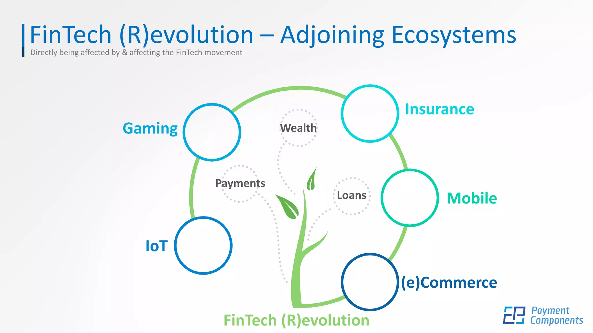 FinTech (R)evolution – Adjoining EcosystemsDirectly being affected by & affecting the FinTech movement
FinTech (R)evolution
(e)Commerce
Mobile
Payments
IoT
Wealth
Loans
Gaming
Insurance
 