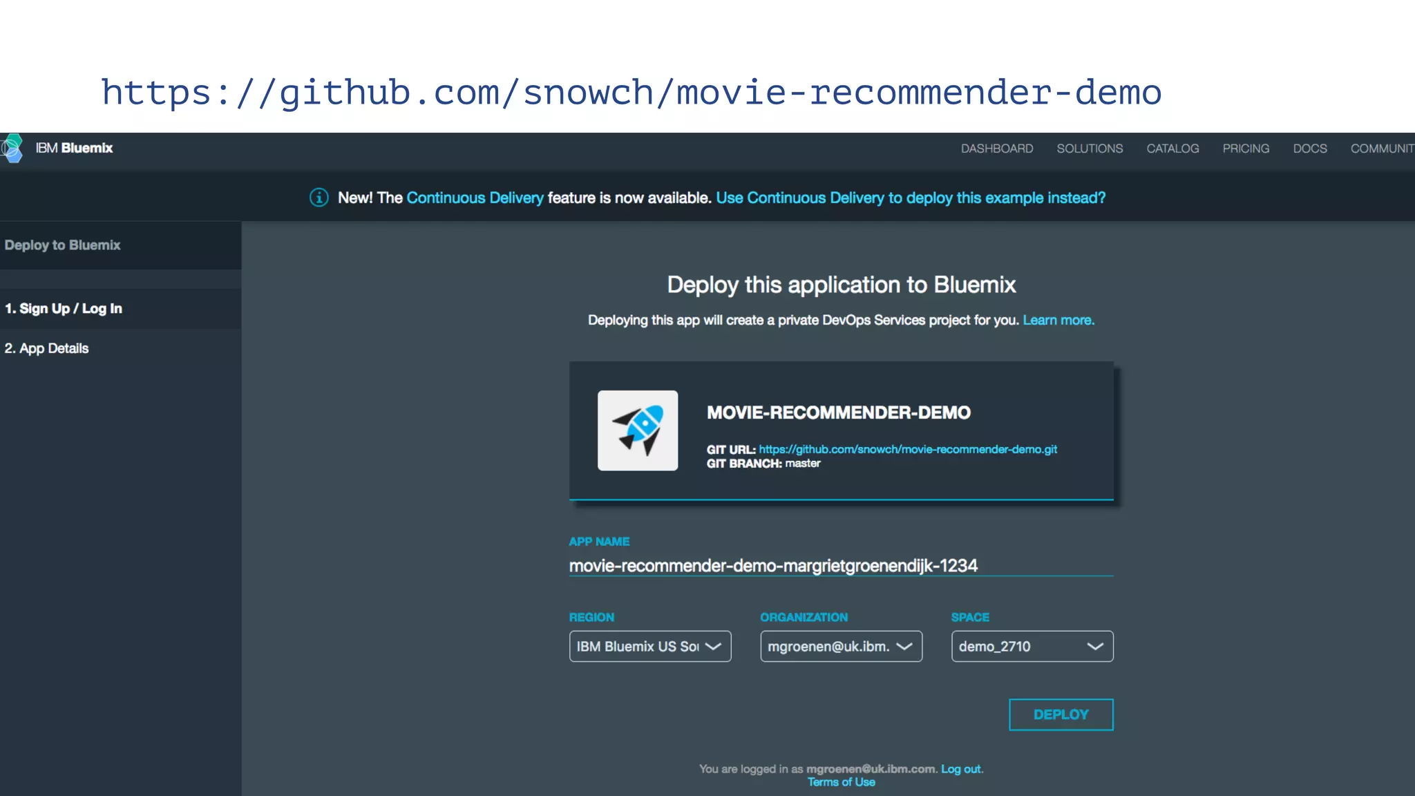 @MargrietGr https://github.com/snowch/movie-recommender-demo 
