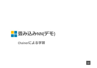 畳み込みNN(デモ)
Chainerによる学習
10
 