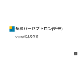 多層パーセプトロン(デモ)
Chainerによる学習
9
 