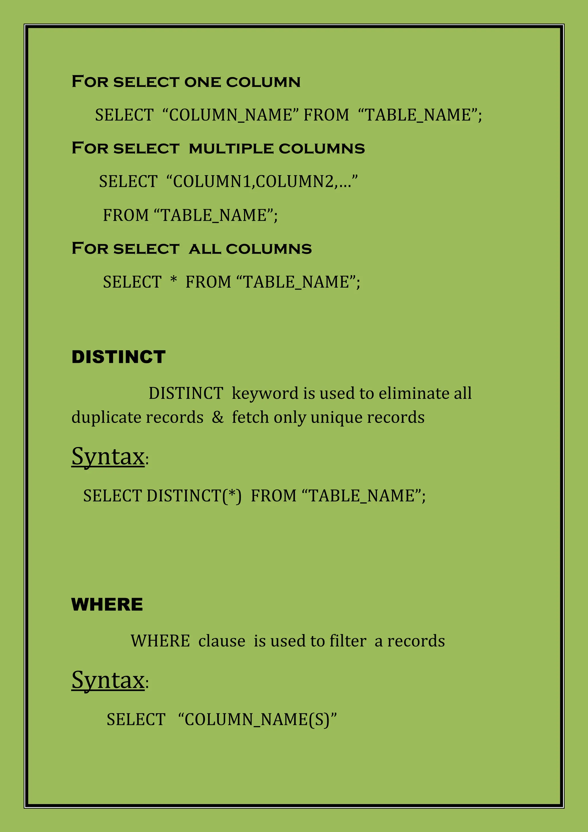 Cheat sheet SQL commands with examples and easy understanding | PDF