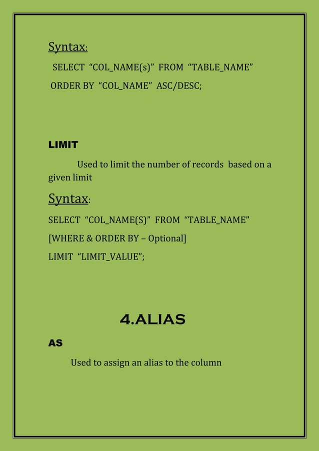 Cheat sheet SQL commands with examples and easy understanding | PDF