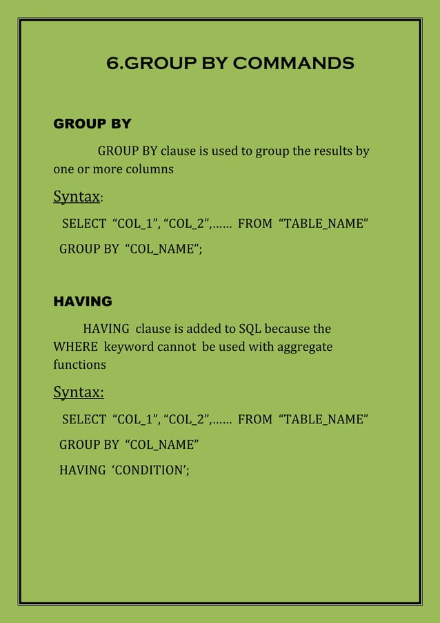 Cheat sheet SQL commands with examples and easy understanding | PDF