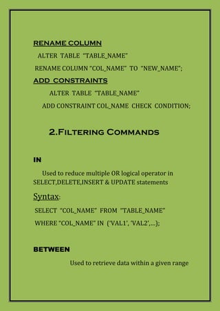 Cheat sheet SQL commands with examples and easy understanding | PDF