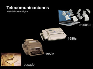 pasado
1950s
1980s
Telecomunicaciones
evolutión tecnológica
presente
 
