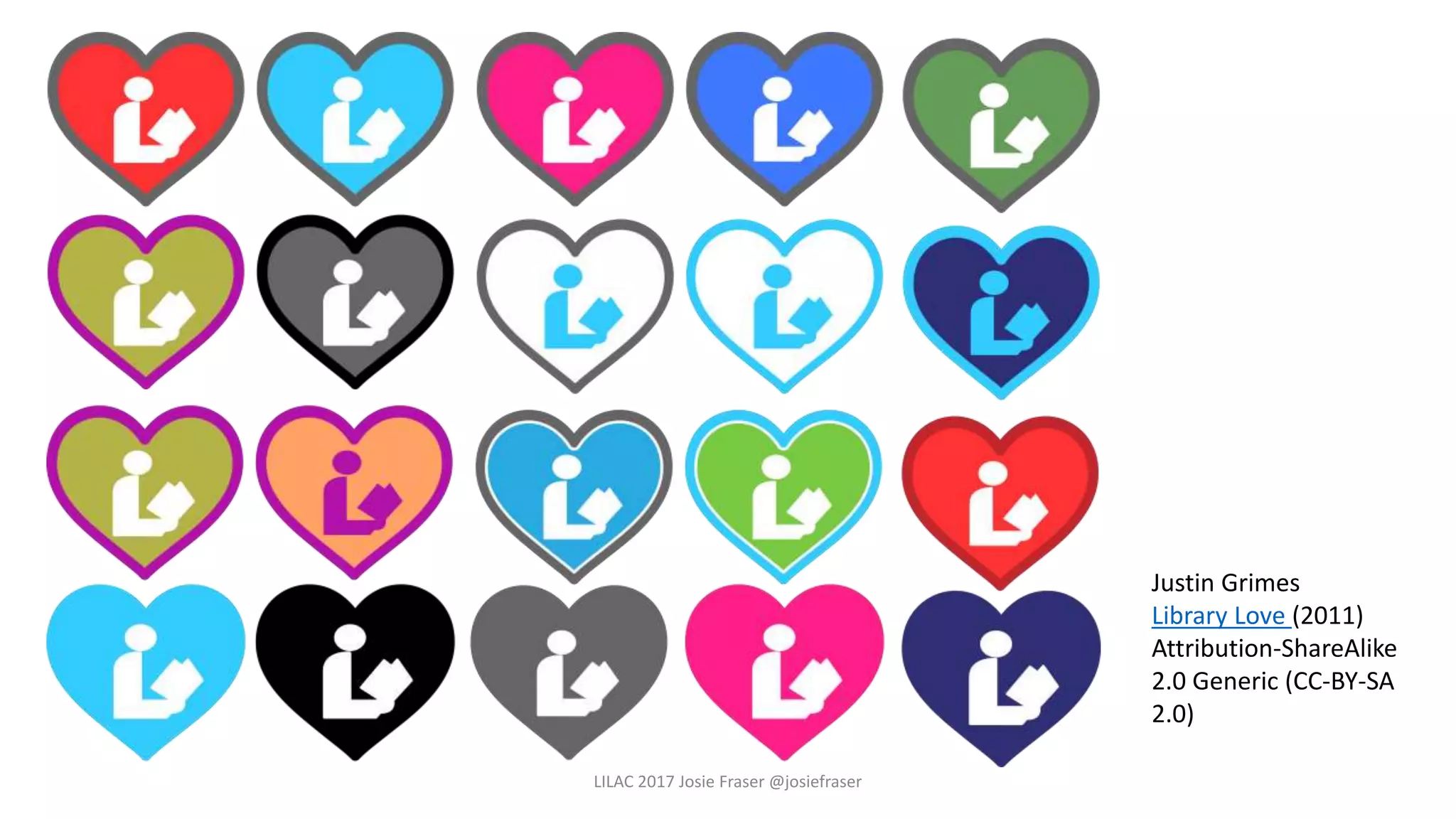 LILAC 2017 Josie Fraser @josiefraser
Justin Grimes
Library Love (2011)
Attribution-ShareAlike
2.0 Generic (CC-BY-SA
2.0)
 