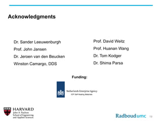Acknowledgments
19
Dr. Sander Leeuwenburgh
Prof. John Jansen
Dr. Jeroen van den Beucken
Winston Camargo, DDS
Prof. David W...