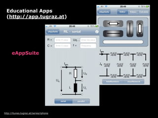 Educational Apps
 (http://app.tugraz.at)




      eAppSuite




http://itunes.tugraz.at/series/iphone
 
