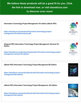 Information Technology Project Management 7th edition (eBook PDF) | PDF