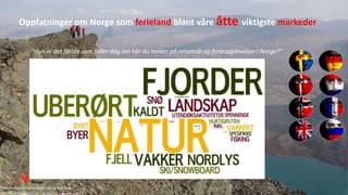 Oppfatninger om Norge som ferieland blant våre åtte viktigste markeder
“Hva er det første som faller deg inn når du tenker på reisemål og ferieopplevelser i Norge?”
Kilde: Posisjoneringsanalyse, Innovasjon Norge
Foto: Terje Rakke/Nordic Life AS - Visitnorway.com
 