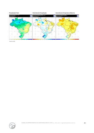 45CONAB | ACOMPANHAMENTO DA SAFRA BRASILEIRA DE CAFÉ | v.3 - Safra 2016,n. 2 - segundo levantamento, maio 2017..
Precipitação Total Anomalia da Precipitação Anomalia da Temperatura Máxima
Fonte: Inmet.
 