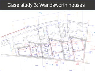 W101
2,363
1,500
G09
2,040
926
W103
982
2,228
W102
500
1,500
G03
1,981
836
W108
982
2,228G04
762
1,981
G04
762
1,981
G07
1,981
836
G06
714
1,981
W107
2,400
2,358
G11
815
2,400
W106
2,400
2,049
G11
836
2,400
G12
836
1,981
G08
836
1,981
W105
2,372
2,400
G11
815
2,400
W104
2,400
497
G11
836
2,400
G05
2,040
926
H
E
E
North Elevation
North Elevation1
4,359
3,025
4,359
3,025
4,359
4,168
660
694
695
1,394
763
3,953
763
3,953
3,959
975
4,038
2,238
4,222
3,472
1,954
1,154
818
2,693
79
982
2,846
892
156
1,600
2,469
130
1,489
1,112
2,670
1,784
100
892
750648
930
3,183
892
230
797
3,674
1,513
1,666
3,441
69
982
3,133
892
120
3,441
452
3,147
2,587
3,747
3,019
130
1,092
130
1,706
1,784
1,035
892
2,442
810
533
1,484
1,375
3,441
69
982
3,133
892
150
695
466
1,249
3,106
4,474
2,878
1,096
2,857
3,375
3,258
2,675
6,587
1,206
2,907
2,134
2,956
3,268
900
905
1,170
3,259
2,301
1,405
969
2,341
1,920
1,606
2,450
2,840
11,536
7,344
2,086
3,501
900
5,913
3,701
2,919
3,855
1,308
1,197
1,287
3,745
380
1,293
744
2,796
892
380
2,845
466
694
223
466
682
818
100
3,449
1,600
1,614
3,025
3,025
4,168
3,179
+1.500
+1.500
+0.780
+1.000
+1.500
+0.400
C
C
B
B
A
D
D
B1
B1
E
E
D/509
D/509
2NO 178 x 102 x 19 UB
440 x 100 x 215 Padstone
in Concrete
660 x 100 x 330
Padstone in concrete
under post
660 x 100 x 330
Padstone in concrete
under post
Wall 2600 High
Wall 1800 High
BATHROOM
BEDROOM
BEDROOM
LOBBY
CBD
BATHROOM
COURTYARD
LOBBY
BATHROOM
COURTYARD
BEDROOM
Rise 280mm 1.14 over 2450mm
Rise 160 1.12 over 1900mm
Rise 160 1.12 over
1900mm
EXISTING SINGLE STOREY
OUTBUILDING
SERVICE YARD
FJ
FJ
FJ
FJ
FJ
FJ
FJ
FJ
L1
L1
L1
L1
L1
L4
L4
L4
FJ
47 x 22
@400 C
=
L1 = Catnic CG 110 / 100
L2 = 2NO 50 x 100 C24 Timbers
152 UB
152UB
140 x 140 x 10.0 SHS
152 UB
152UB
2xFJ
L1
L1 C'BD
6rises@183mm/
going250mm
500
1,500
Wall 2600 High
15 rises @218mm
/ going 250mm
15 rises @218mm
/ going 250mm
1
8
10
11
12
13
14
8
9
7
10
11
12
13
14
2
3
4
5
1
11
12
13
8
5
2
1
8rises@220mm/going250mm
8
5
1
10
5
1
2
MMANorthElevationMMANorthElevationMMANorthElevationMMANorthElevationMMANorthElevationMMANorthElevationMMANorthElevationMMANorthElevationMMANorthElevationMMANorthElevationMMANorthElevationMMANorthElevationMMANorthElevationMMANorthElevationMMANorthElevation
150 x 90 PFC
150x90PFC
90 x 90 x 5.0 SHS
6
15
1
2
3
4
10
Unit 1 UG-1
13 rises @204mm12 going @250mm
1
2
3
4
5
6
FJ
203 x 60 UC
254UCx89UC
203 x 60 UC
254x89UC
203 x 60 UC
FJ
203 x 60 UC
203 x 60 UC
203 x 60 UC
254x89UC
1
2
3
4
15
9
440 x 100 x 215 PCC Lintel padsto
beams
150 x 150 x 10.0 SHS
150 x 150 x 10.0 SHS
140 x 140 x 10.0 SHS
South Elevation
A
B
C
D
E
F
G
G
1
1
2
2
3
3
5
5
4
4
G01
2,040
926
G11
1,981
836
G11
1,981
836
1,019
3,147
1,634
D/500
D/500
D/508
D/508
WestElevation
Eas
100 x 220 C24
or
125 x 65 x 15 PFC
Under screen
*Steel to be galvanized
Supported by engineering bricks
550 x 100 x 215
Padstone in concrete
100 x 220 C24
or
125 x 65 x 15 PFC
Under screen
*Steel to be galvanized
Supported by engineering bricks
Rise300mm1.14over4200mm
Rise 200mm 1.14 over 3800mm
Rise 200mm over 3500mm
Rise300mm1.14over4200mm
L1
W109Bins
Com
post
Bins
Bins
Bins
Box out corner to
form service riser
Ramp to suit access
Galvansied steel frame with timber ﬁnish
Slatted Timber Privacy Scr een
Slatted Timber Privacy Scr een
Dwarf wall built from top of
retaining wall 200mm above FGL.
Detail of balustrade TBC
Existing brick wall
to edge of site
Separating
wall between
properties
Retaining Wall Type A
Separating
wall between
properties
Existing Wall to
edge of site
retained
Vertical shuttered
timber privacy
screens on
galvanized steel
support
Vertical shuttered
timber privacy
screens on
galvanized steel
support
B (Above Ground):
y ﬁxed with skim ﬁnish to both sides
Unit 2 Garden
Void over
Lightwell
Unit 3 Garden
Void over
Lightwell
Void over
Lightwell
pe A
Case study 3: Wandsworth houses
 