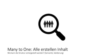 Many to One: Alle erstellen Inhalt
Wie kann die Struktur sichergestellt werden? (Semantik, Validierung)
 