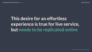 UNDERSTAND TODAY. SHAPE TOMORROW.
This desire for an effortless
experience is true for live service,
but needs to be repli...