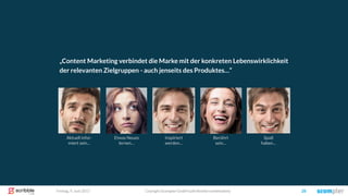 Coyright Scompler GmbH (alle Rechte vorbehalten) 28Freitag, 9. Juni 2017
„Content Marketing verbindet die Marke mit der konkreten Lebenswirklichkeit
der relevanten Zielgruppen - auch jenseits des Produktes…“
Aktuell infor-
miert sein…
Etwas Neues
lernen…
Spaß
haben…
Berührt
sein…
Inspiriert
werden…
 