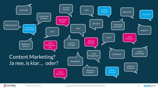 copyright Scompler GmbH (alle Rechte vorbehalten) 3Freitag, 9. Juni 2017
Content Marketing?
Ja nee, is klar…
„Redaktions-
planung“
„SEO“
„Mehr Content!“
„Personas“
„Customer
Journey“
„Content
Strategie“
„Reichweiten
aufbauen“
„Tools“
„Bewegtbild“
„KPIs“
„Native
Advertising“
„Besserer
Content!“
„Workflows“„Lead
Management“
„Newsroom“
„Analytics“
„Marketing
Automation“
„KPIs“„Snackable“
„Influencer
Relations“
„Reine
Aufmerksam-
keit“
„Kompetenz-
Führerschaft“
„Kunden-
Bindung“
„Lead
Generation“
„Traffic
Generieren“
„Marken-
Führung“
„Reichweite
steigern“
„ Vertrauen“
„Bessere
Rankings“
oder?
 