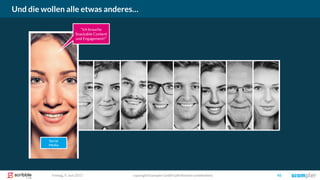 Und die wollen alle etwas anderes…
copyright Scompler GmbH (alle Rechte vorbehalten) 45Freitag, 9. Juni 2017
Social
Media
“Ich brauche
Snackable Content
und Engagement!”
 