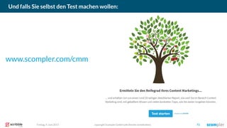 Und falls Sie selbst den Test machen wollen:
copyright Scompler GmbH (alle Rechte vorbehalten) 73Freitag, 9. Juni 2017
www.scompler.com/cmm
 