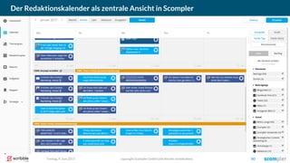 copyright Scompler GmbH (alle Rechte vorbehalten) 80Freitag, 9. Juni 2017
Der Redaktionskalender als zentrale Ansicht in Scompler
 