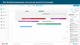 copyright Scompler GmbH (alle Rechte vorbehalten) 81Freitag, 9. Juni 2017
Der Redaktionskalender als zentrale Ansicht in Scompler
 