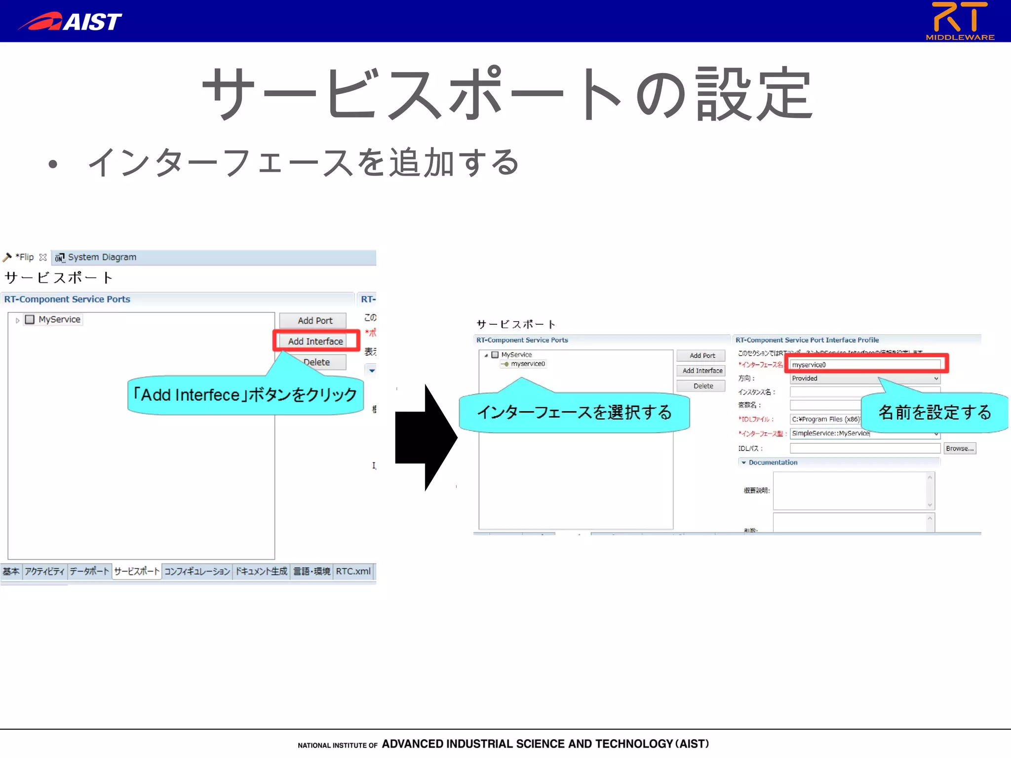 サービスポートの設定
• インターフェースを追加する
 