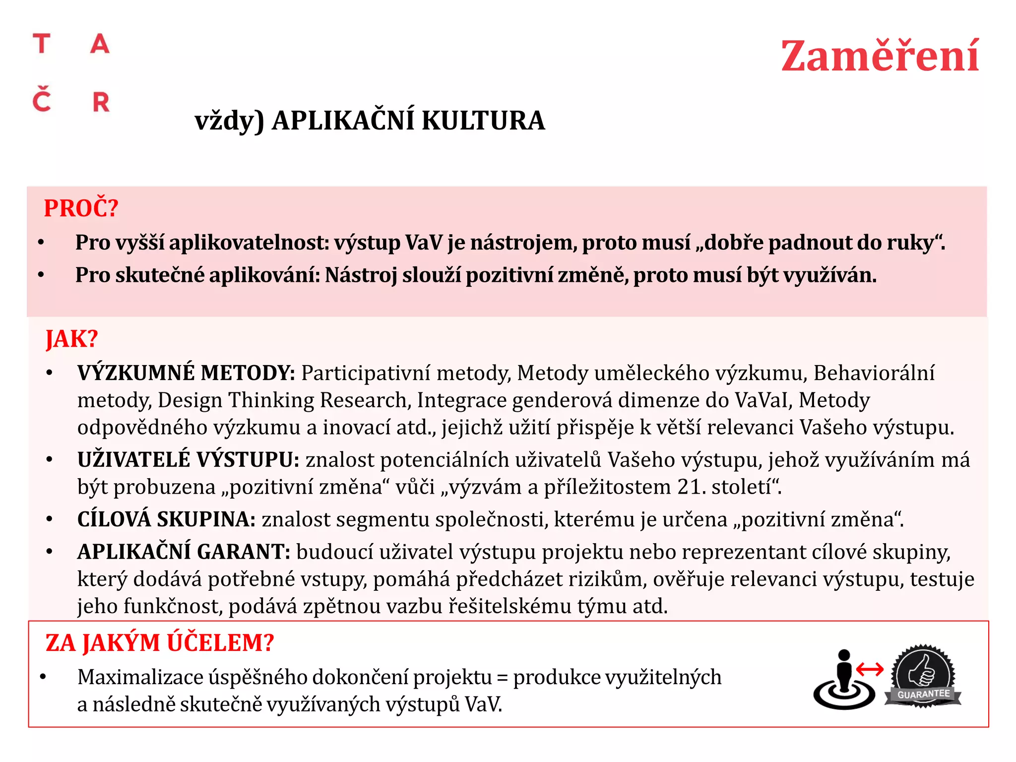 Kapitola IV.
Kdo je to aplikační garant a co má
dělat v projektu včetně fiktivních
příkladů výzkumných záměrů
 