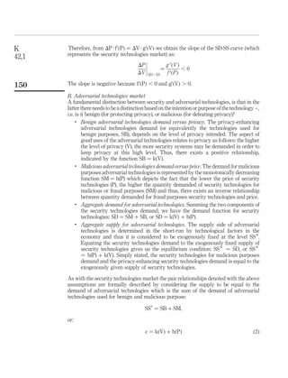 Therefore, from DP · f0
ðPÞ ¼ DV · g0
ðVÞ we obtain the slope of the SD-SS curve (which
represents the security technologies market) as:
DP
DV
 