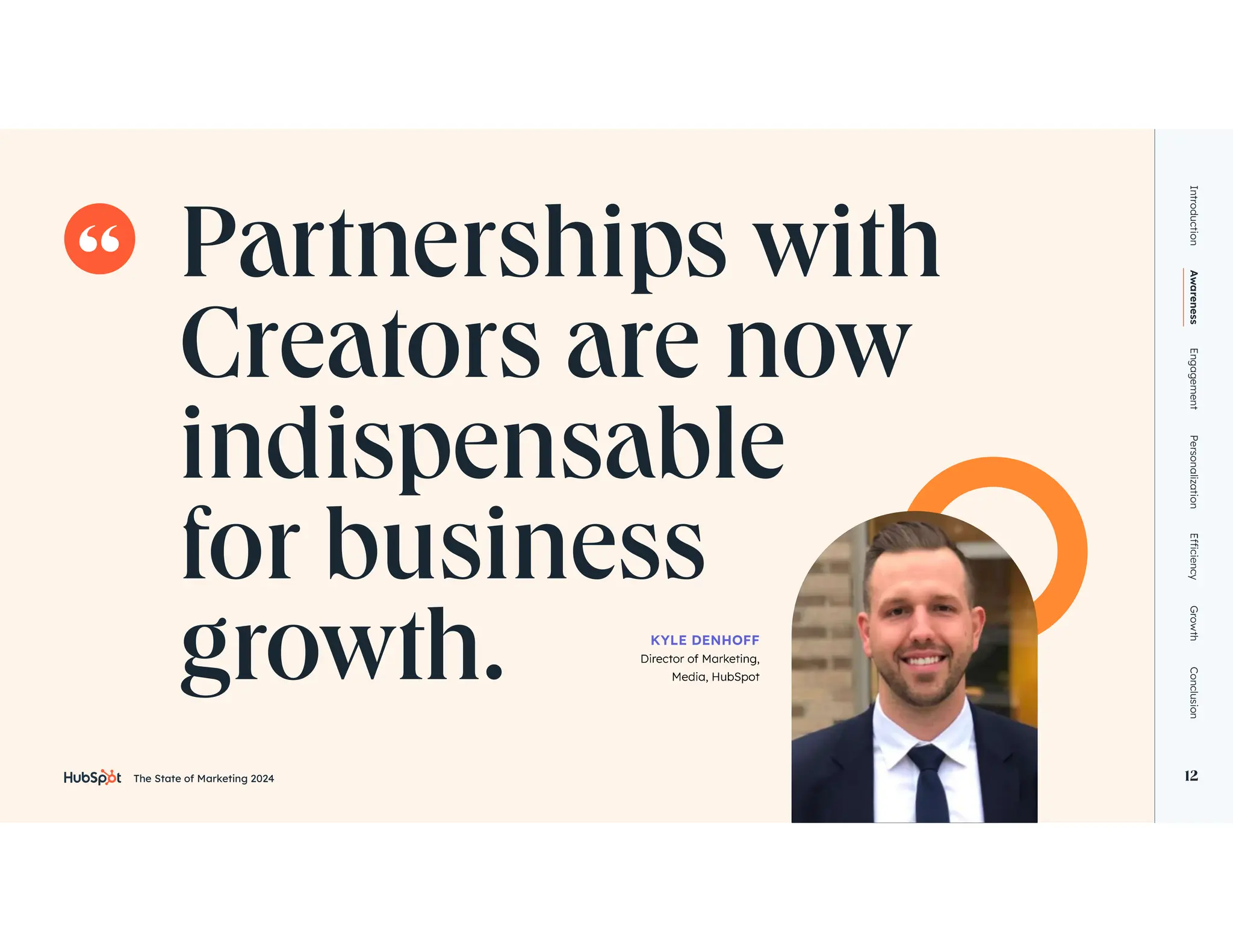 The State of Marketing 2024 12
Partnerships with
Creators are now
indispensable
for business
growth. KYLE DENHOFF
Introduction
Awareness
Engagement
Personalization
Growth
Conclusion
12
The State of Marketing 2024
 