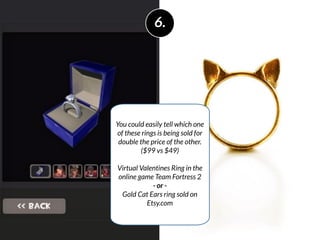 You could easily tell which one
of these rings is being sold for
double the price of the other.
($99 vs $49)
!
Virtual Val...