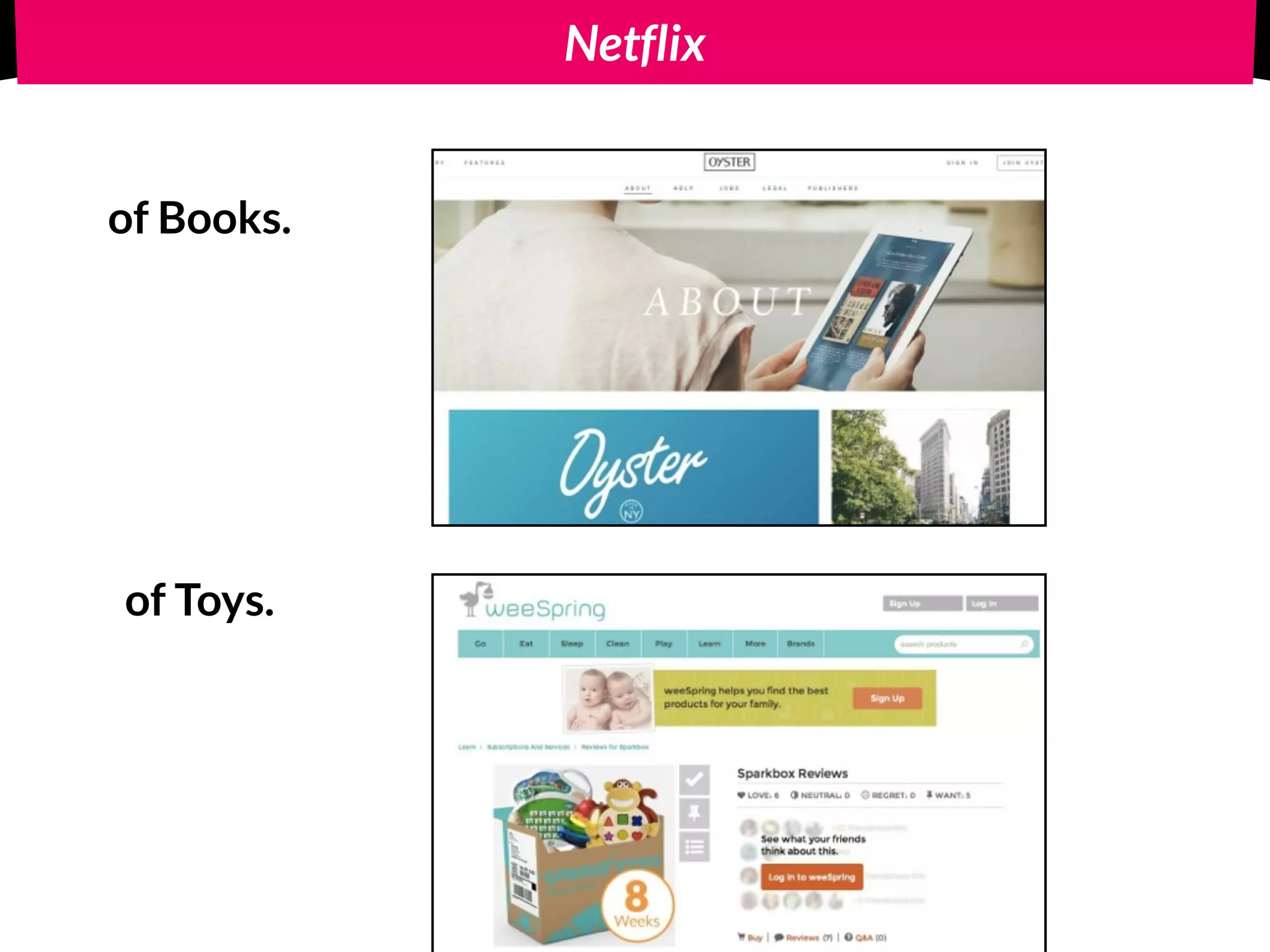 Netflix
of Books.
of Toys.
 