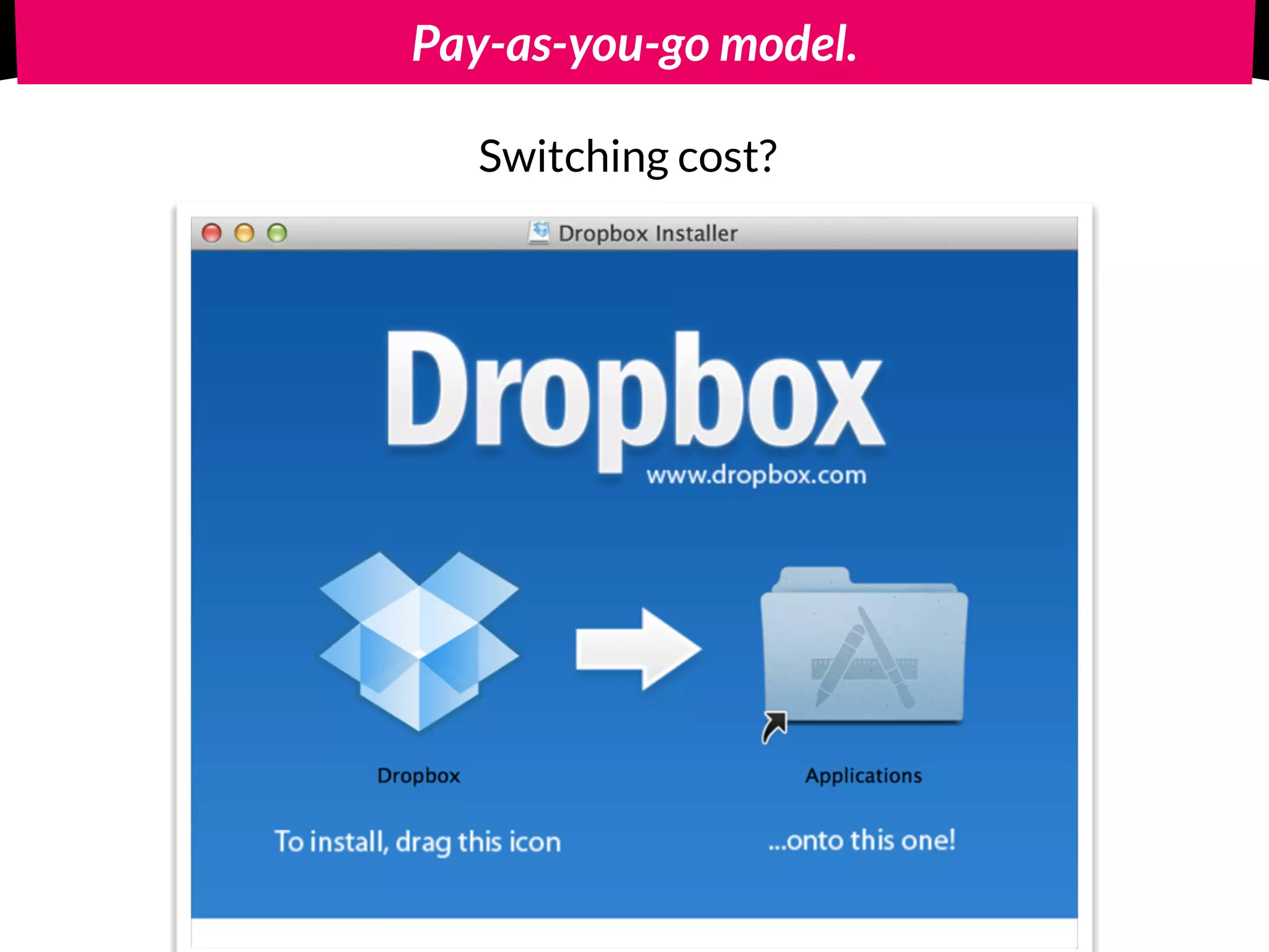 Pay-as-you-go model.
Switching cost?
 